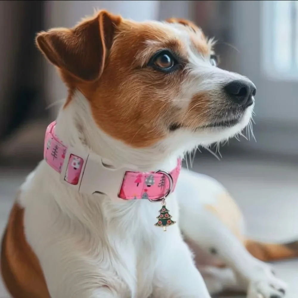Pink Christmas Tree dog collar with adorable tree charm. Size LARGE - Picture 2 of 4